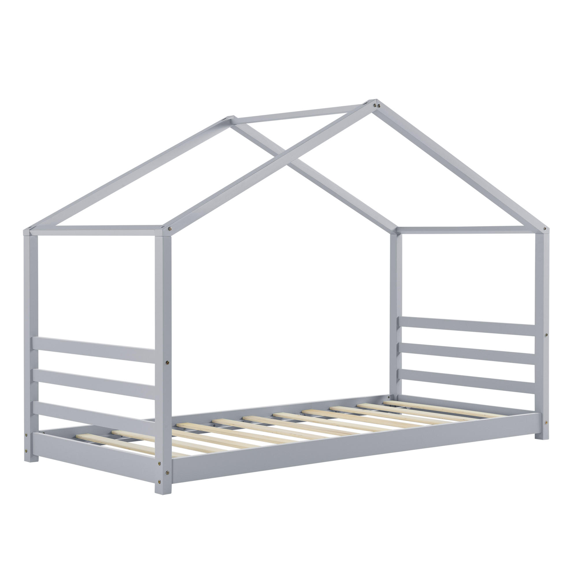 HAUSBETT Vardø - Grau, Holz (90/200cm) - [en.casa]