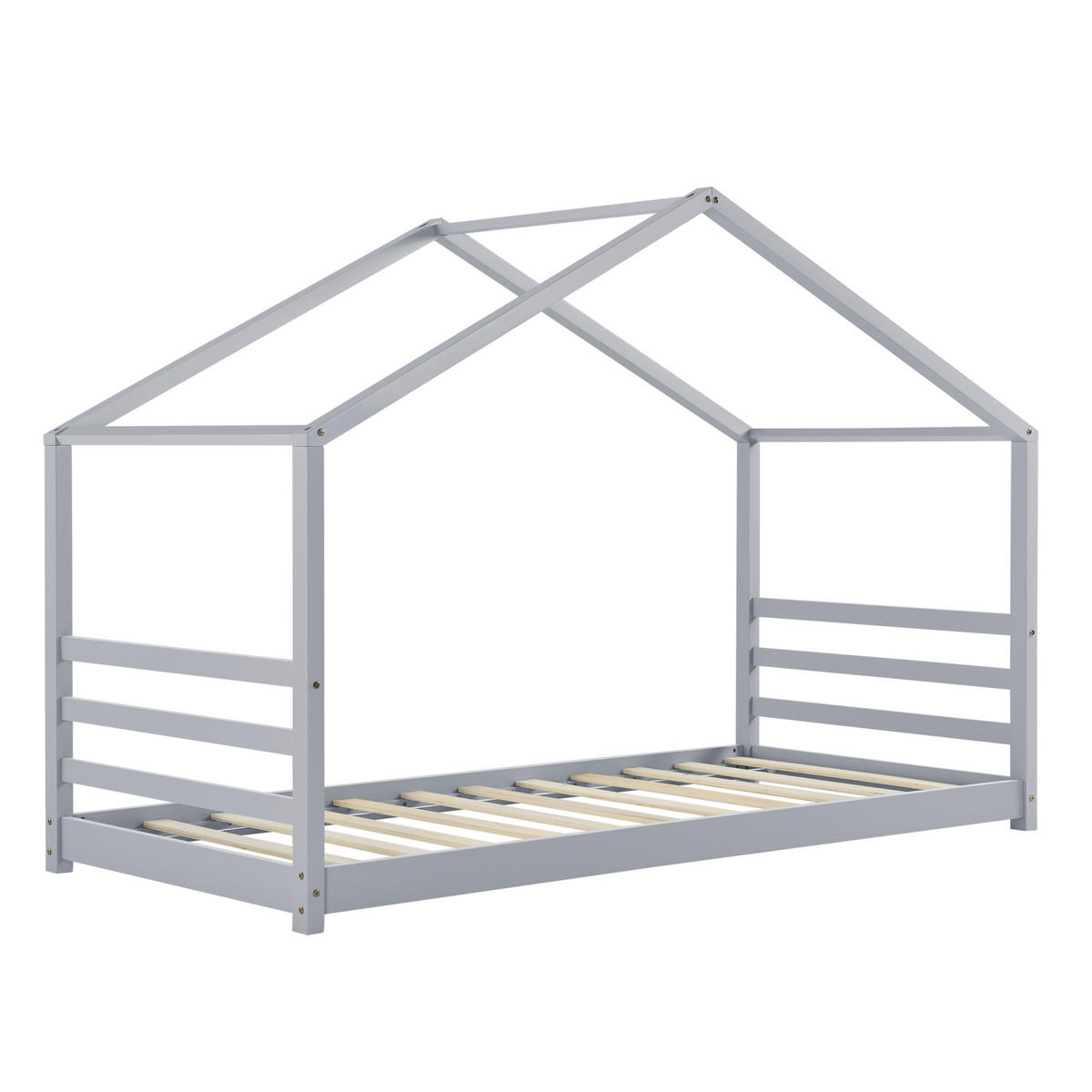HAUSBETT Vardø - Grau, Holz (90/200cm) - [en.casa]
