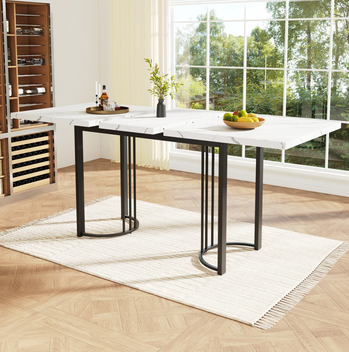 ESSTISCH, MDF mit Metallgestell, ausziehbar 140-179,5/80/75,5 cm, Schwarz/Weiß - Schwarz, Holzwerkstoff (140/80/75.5cm) - Redom