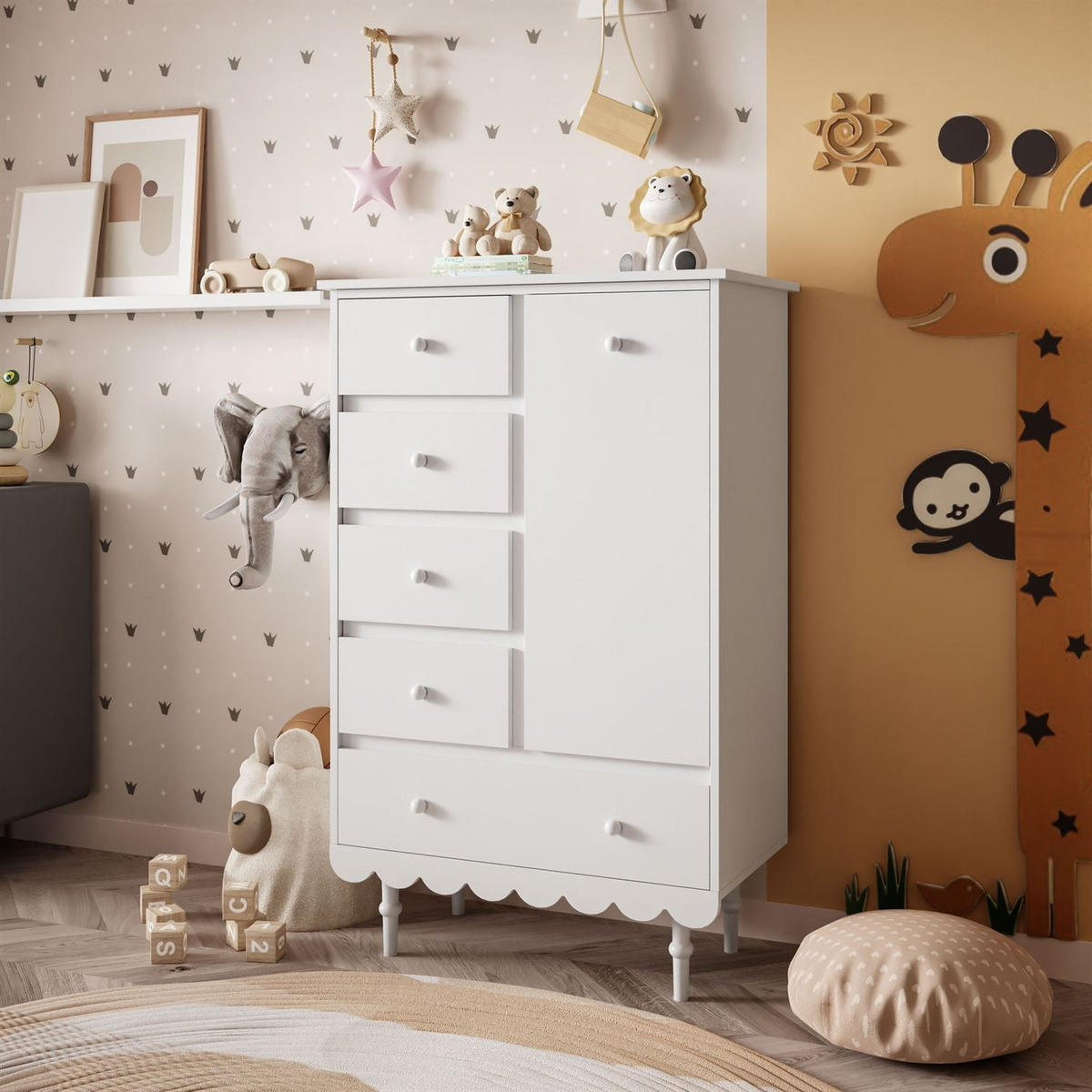 HOCHKOMMODE BABUSHKA mit Schubladen, Weiß - Weiß, Holzwerkstoff (84/140/50cm)