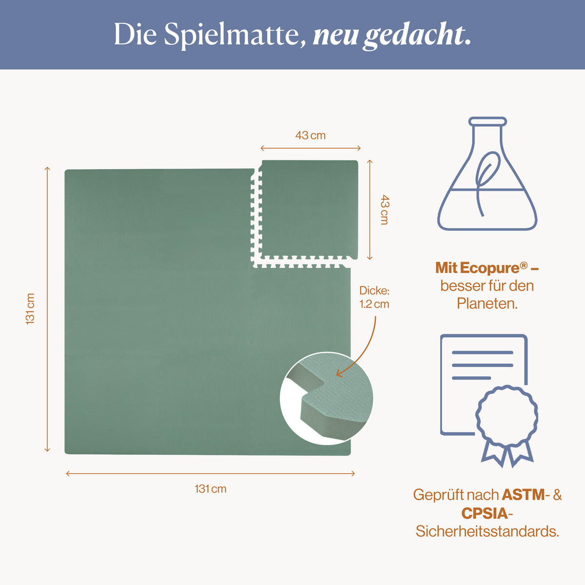 SPIELMATTE Classic Moss grün 131x131 - Grün, Kunststoff (131/131cm)