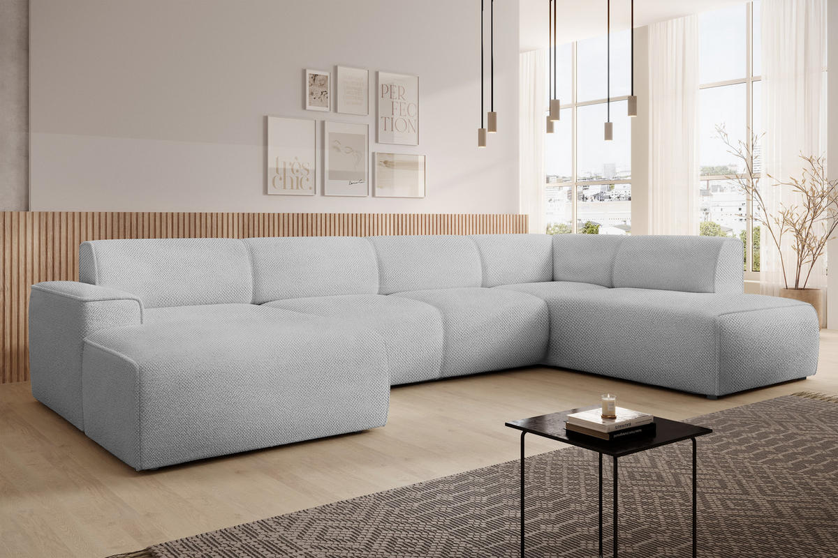 WOHNLANDSCHAFT Didim Greige 378/220/78 cm – großes Sofa stilvoll & bequem R - Greige/Schwarz, Kunststoff/Textil (378/78/220cm) - AX Living