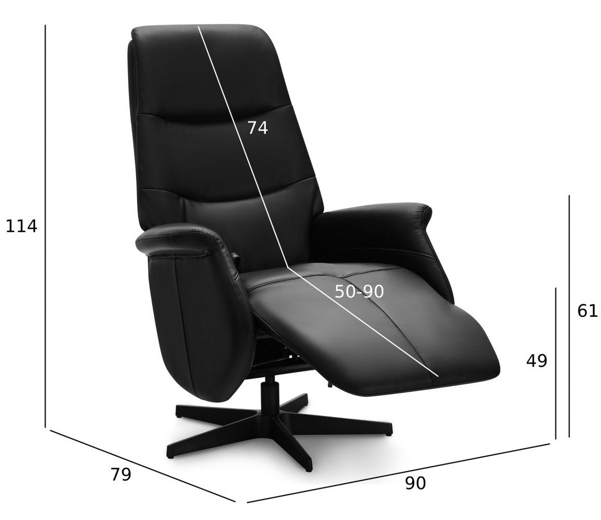RELAXSESSEL Echtleder Schwarz - Schwarz, Leder/Metall (90/114/79cm) - Furnhouse