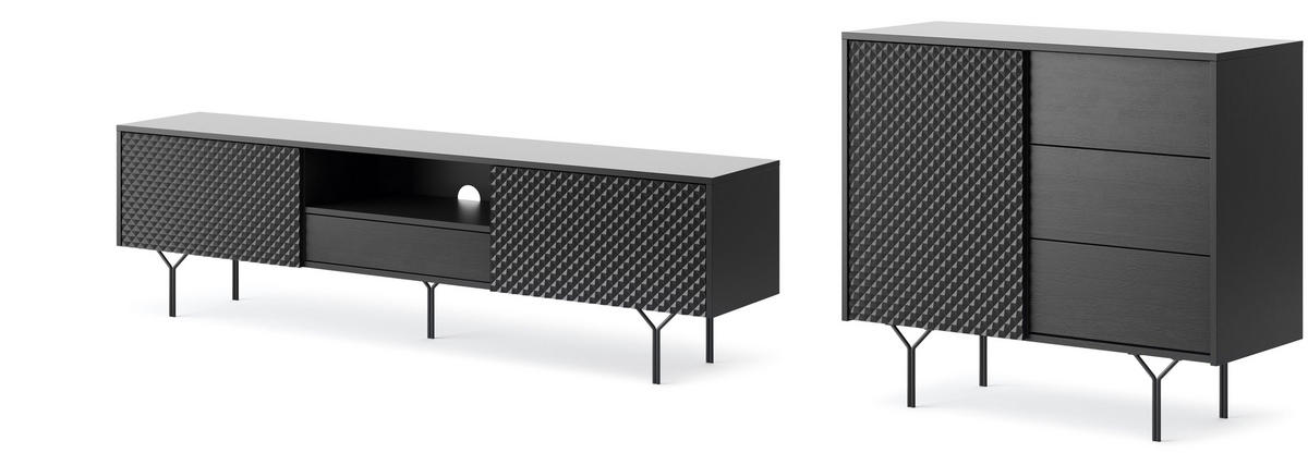 WOHNZIMMER-SET Raven schwarz 2-teilig - Schwarz, Holz/Holzwerkstoff (277/83/38cm) - Feldmann-Wohnen