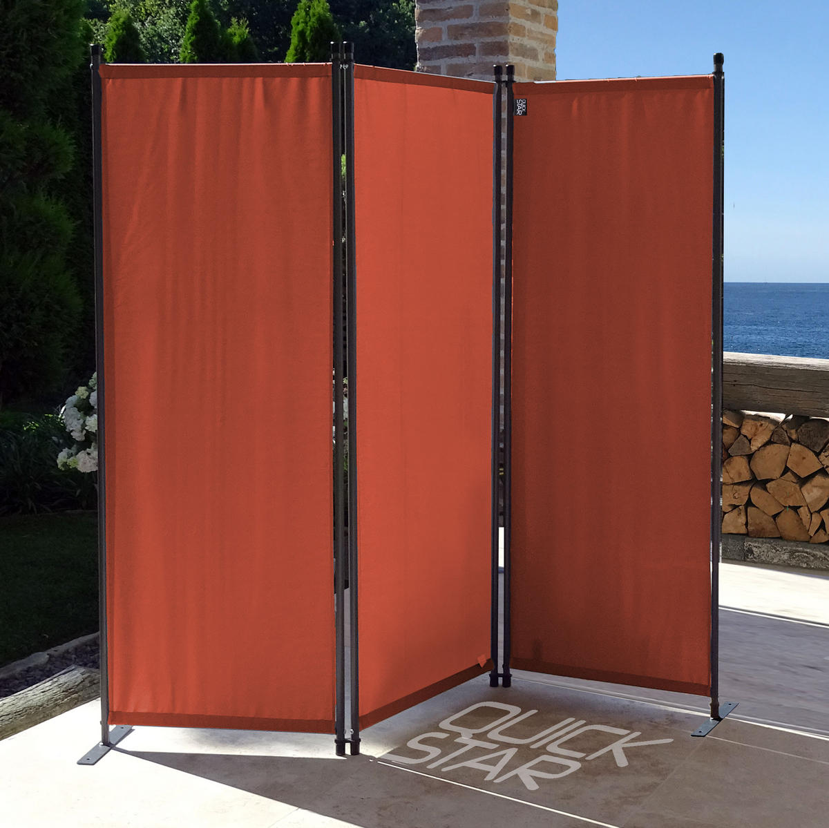 PARAVENT 2 Stück 3-tlg. 170x165 cm Rotorange - Terracotta, Metall (165/170cm) - QUICK STAR