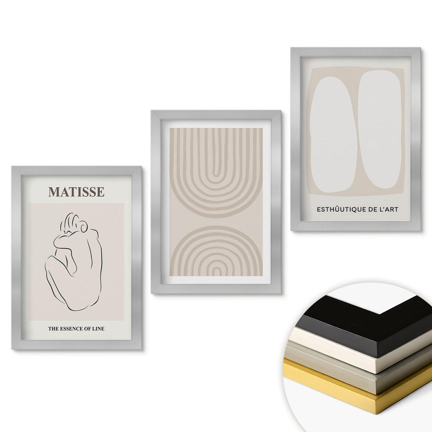 WANDBILDER 3er Set - 20x30 cm Silberner Rahmen - Stilvolle minimalistische Linien - Silberfarben, Kunststoff (20/30cm) - ArtPrintCave