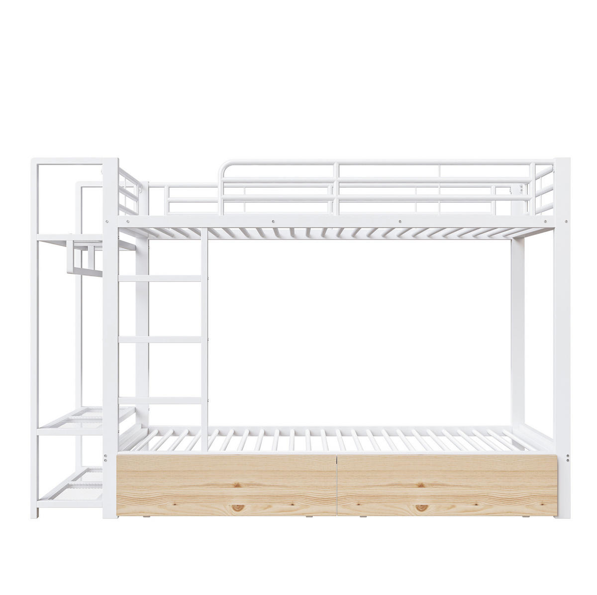 ETAGENBETT 90/200 cm Weiß mit LED, Schubladen und Wäscheständer ohne Matratze - Weiß, Metall (90/200cm) - MIVRAY