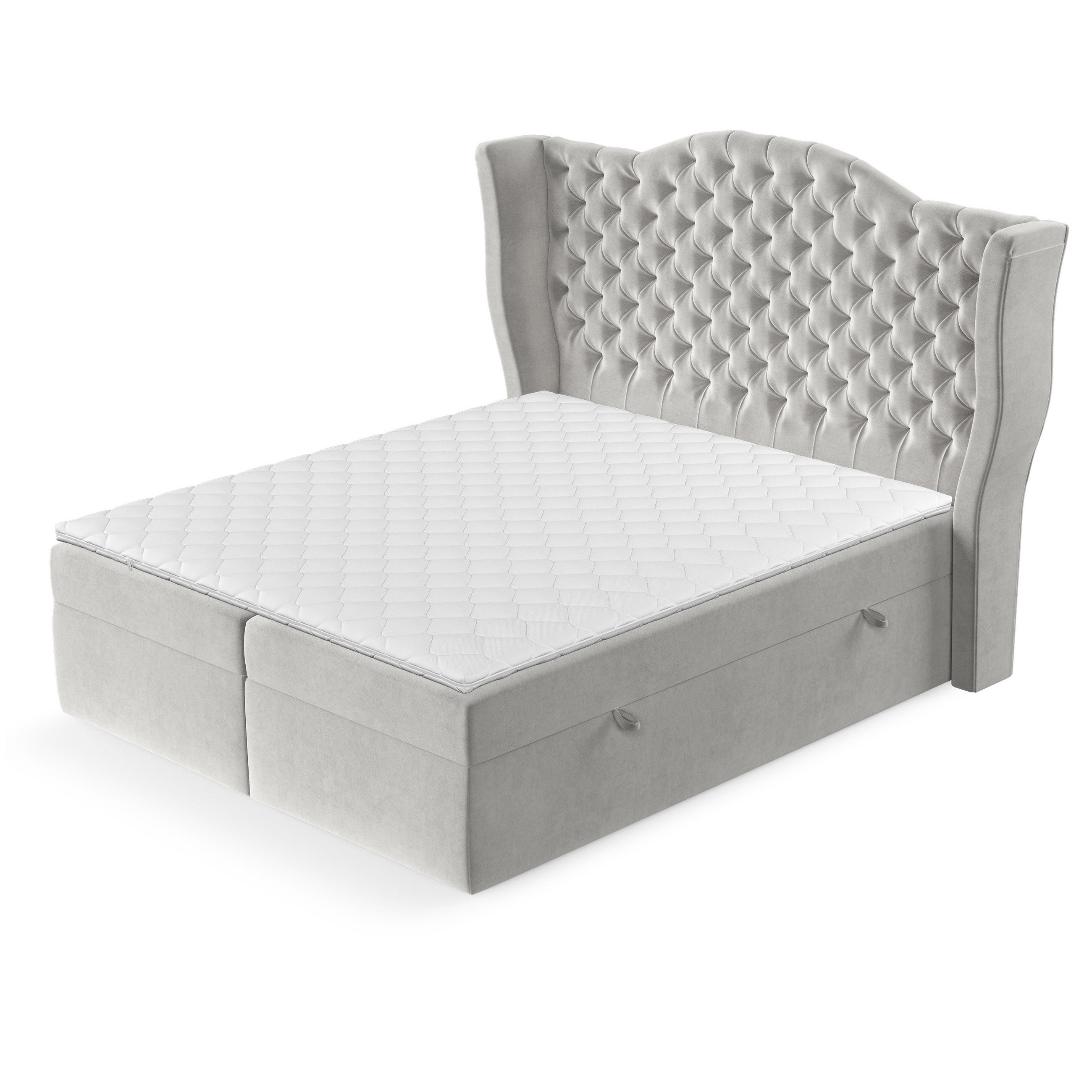 BOXBETT Royal Hellbeige 200/200 cm im Samtstoff - Hellgrau/Schwarz, Holz/Holzwerkstoff (200/200cm) - Maison de Reve