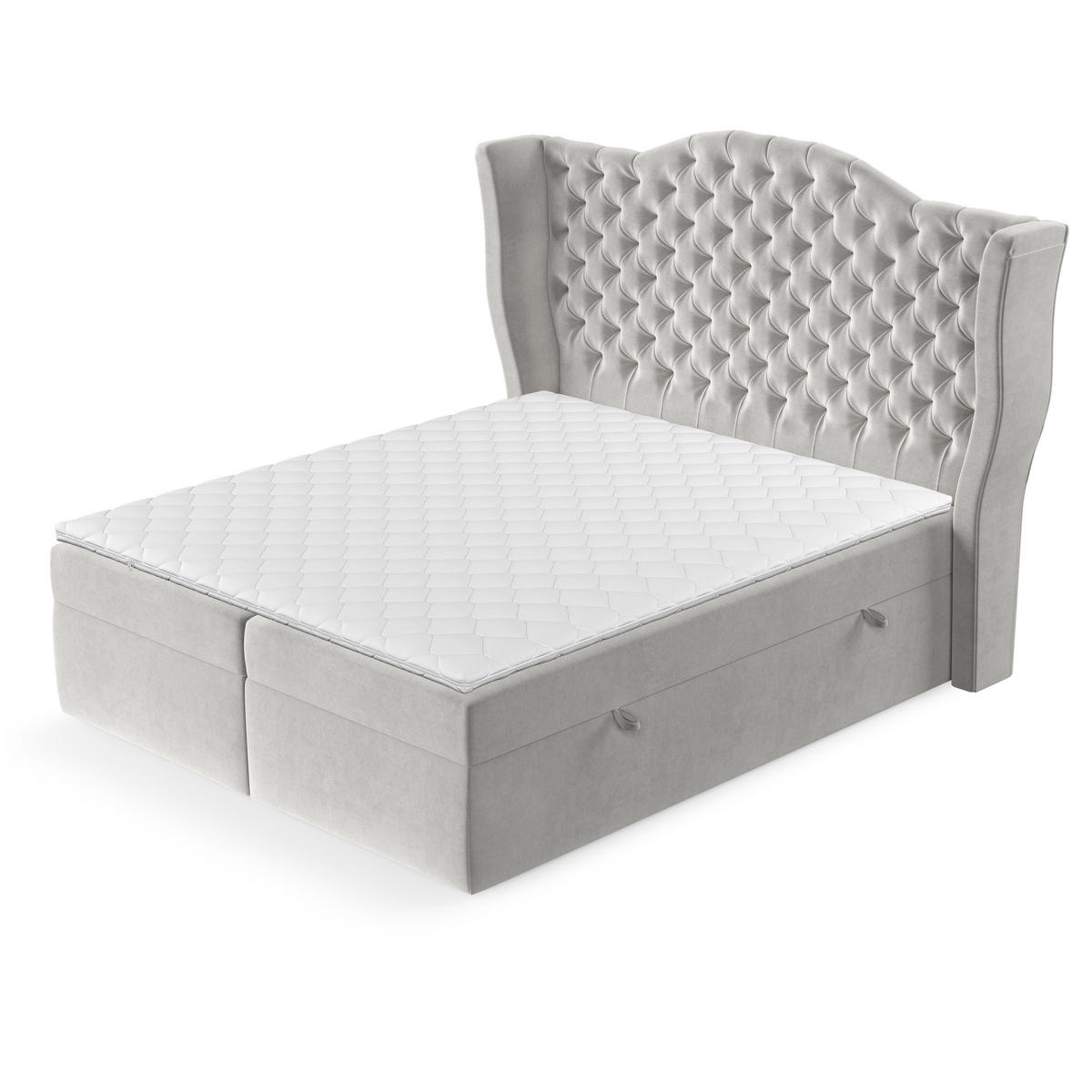 BOXBETT Royal Hellbeige 200/200 cm im Samtstoff - Hellgrau/Schwarz, Holz/Holzwerkstoff (200/200cm) - Maison de Reve