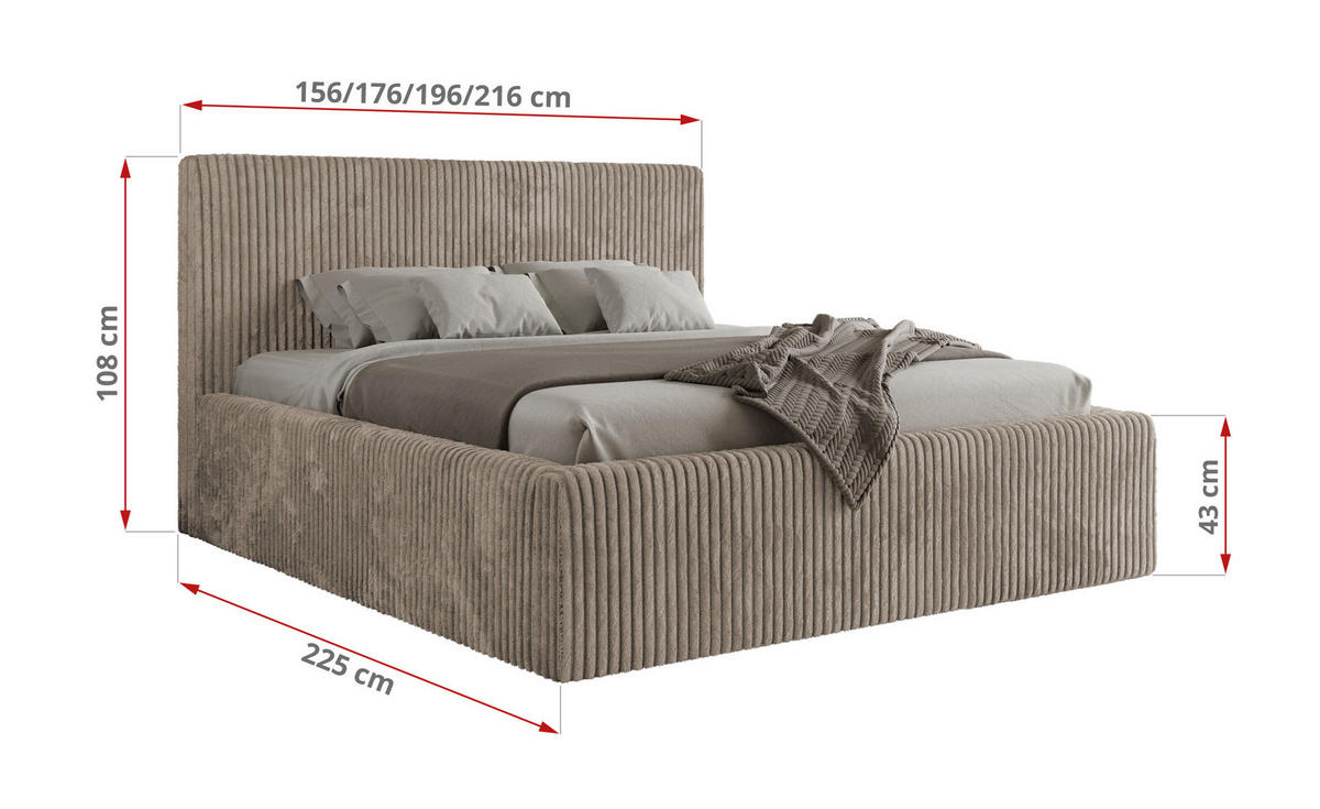 POLSTERBETT TILIANO CLASSIC 140/200 - Hellbraun Cord - Multipocket-Matratze - Hellbraun, Textil (140/200cm) - MKS