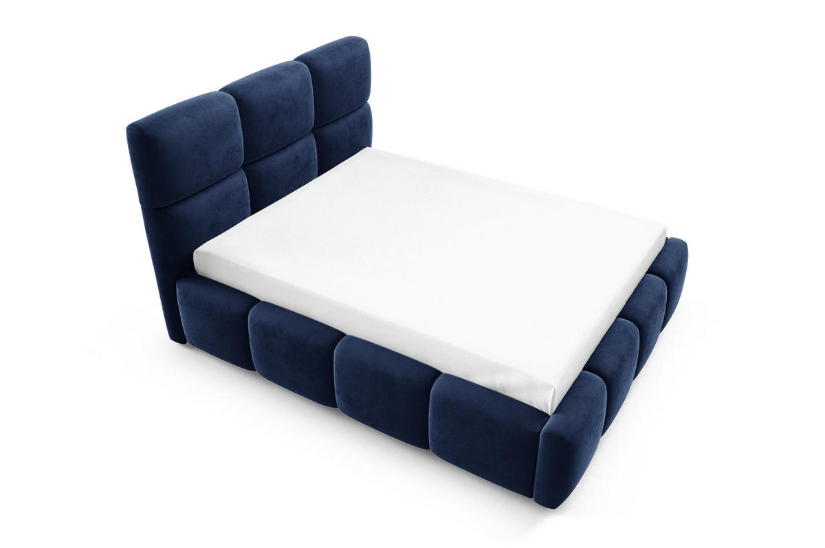 POLSTERBETT TRIO, 180x200 cm, Doppelbett mit Bettkasten, Velourstoff, Frabe: Blau - Blau, Holz/Kunststoff (180/200cm)