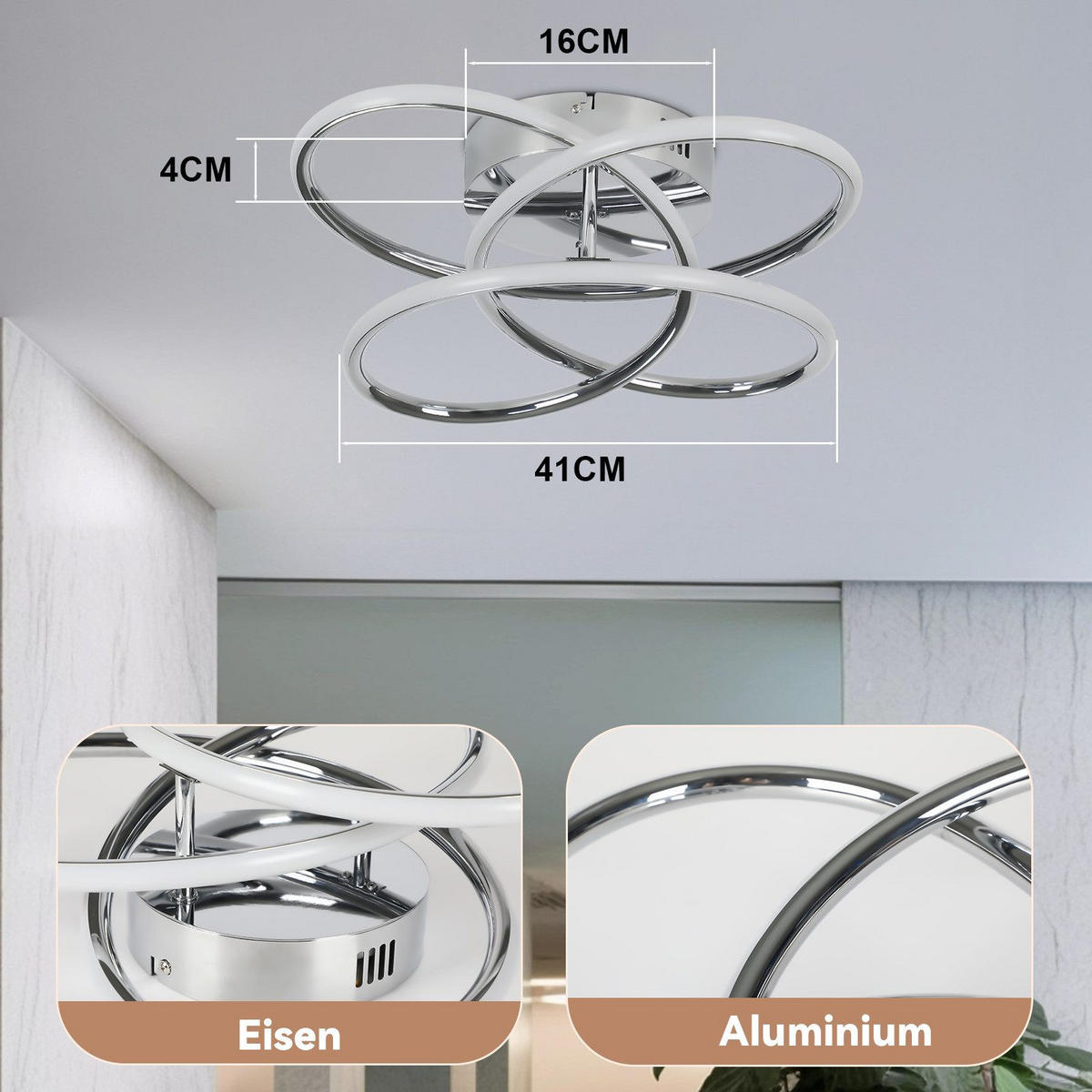 LED-DECKENLEUCHTE Lumpkin 33/36/14cm - Chromfarben, Metall (36/33/14cm) - Nettlife