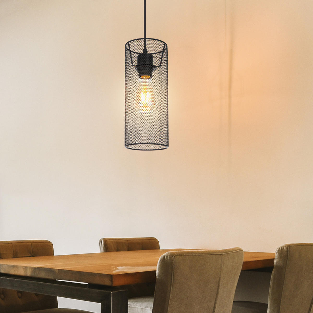 HÄNGELEUCHTE Metallgeflecht Schwarz matt - Schwarz, Metall (12/12/120cm) - Globo Lighting