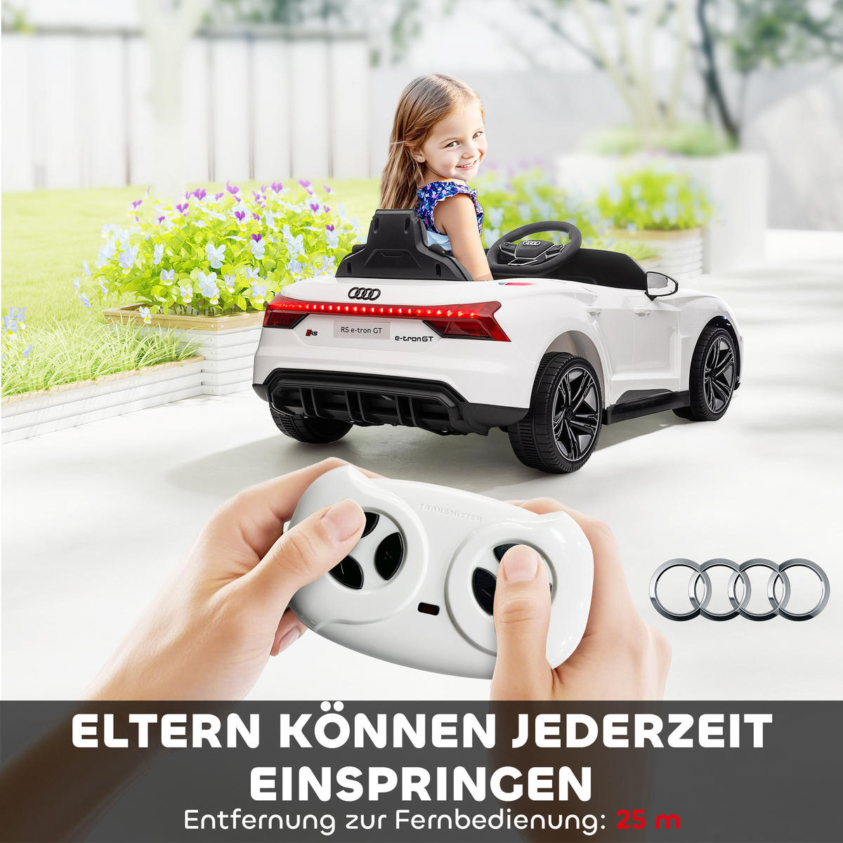 KINDER ELEKTROAUTO, Schwarz/Rot/Weiß, Kunststoff+ Eisen - Weiß, Metall (103/58/41cm) - HOMCOM