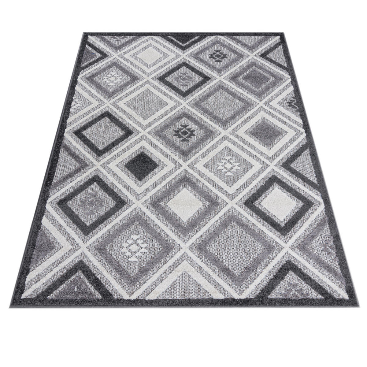 TEPPICH In-Outdoor Grau Abstract - Kurzflor Rechteckig - 120 x 170 cm - Grau, Textil (120/170cm) - Mazovia