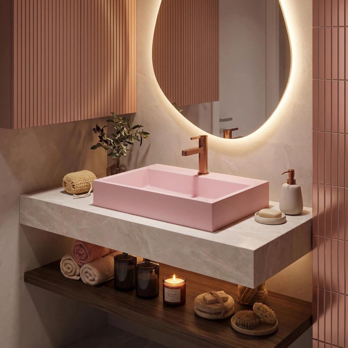 WASCHBECKEN Rea Konglomerat Goya Pink 50cm - Pink, Keramik (37/14/50cm) - REA