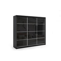 KLEIDERSCHRANK mit Lacobel-Schiebetüren und Aluminium-Leisten - VIVONA - 180 cm Schwarz - Schwarz, Holzwerkstoff (150/216/61cm) - ALTDECOR