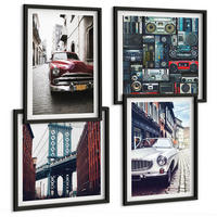 BILDER SET 4er Set - 50x50 cm & 40x60 cm Schwarzer Rahmen - Old Cars Brooklyn Retro-Audio - Schwarz, Kunststoff (50/50cm) - TULUP