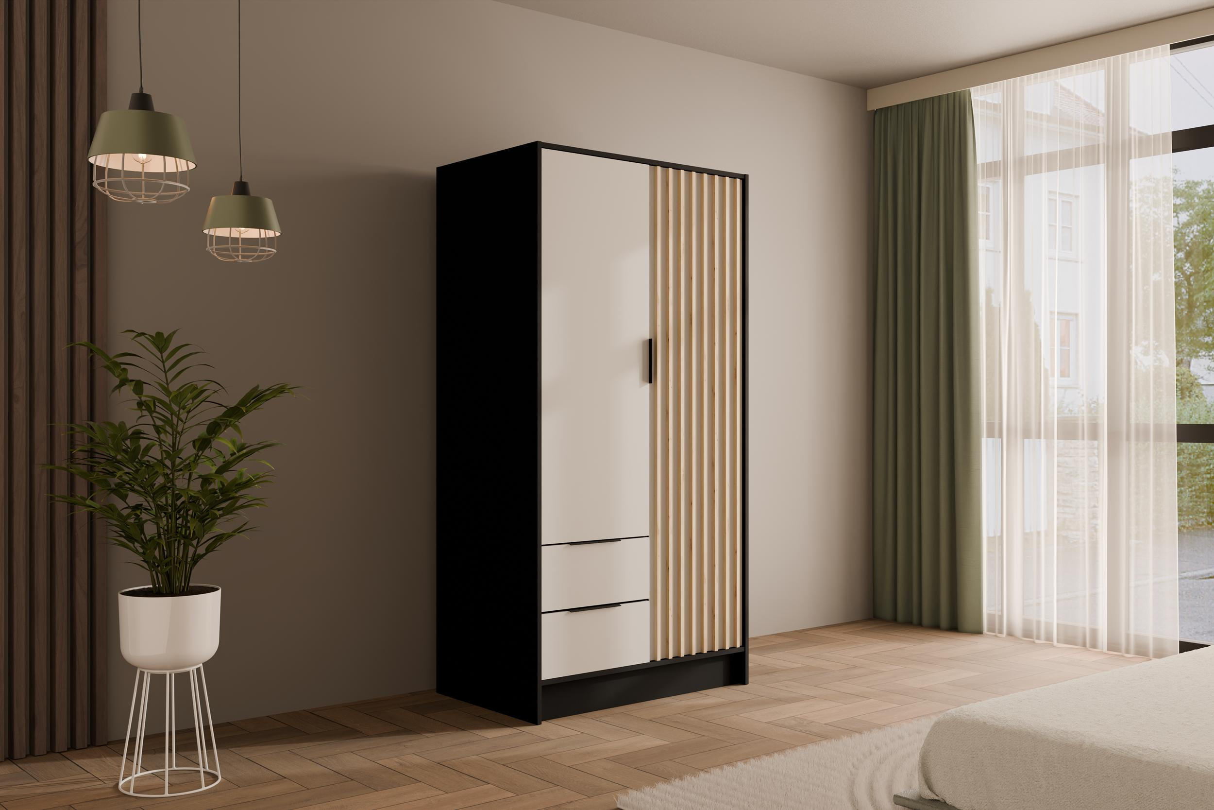 KLEIDERSCHRANK NELIA - 120 cm - Schwarz/Weiß, Holzwerkstoff (102/200/51cm) - ALTDECOR