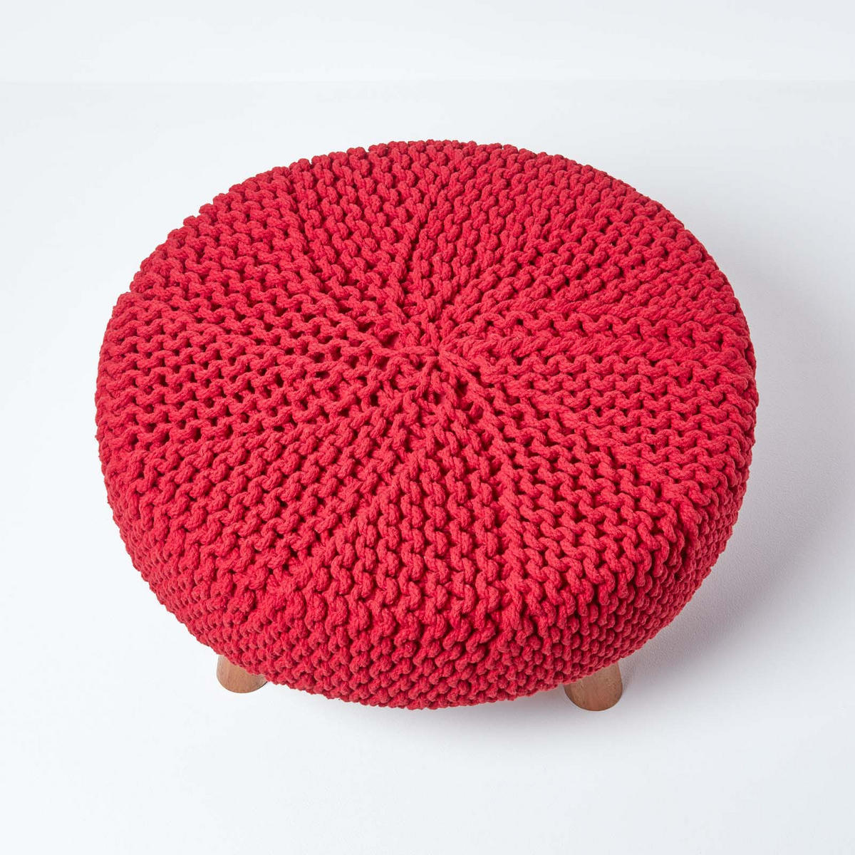 STRICK-HOCKER rot, rund 62/62/30 cm - Rot, Textil (62/30/62cm) - Homescapes