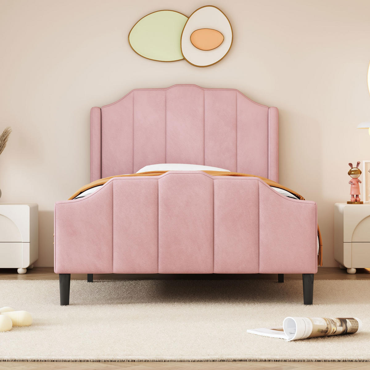 KINDERBETT 90x200 Samt rosa - Rosa, Textil (90/200cm) - LEBENLANG