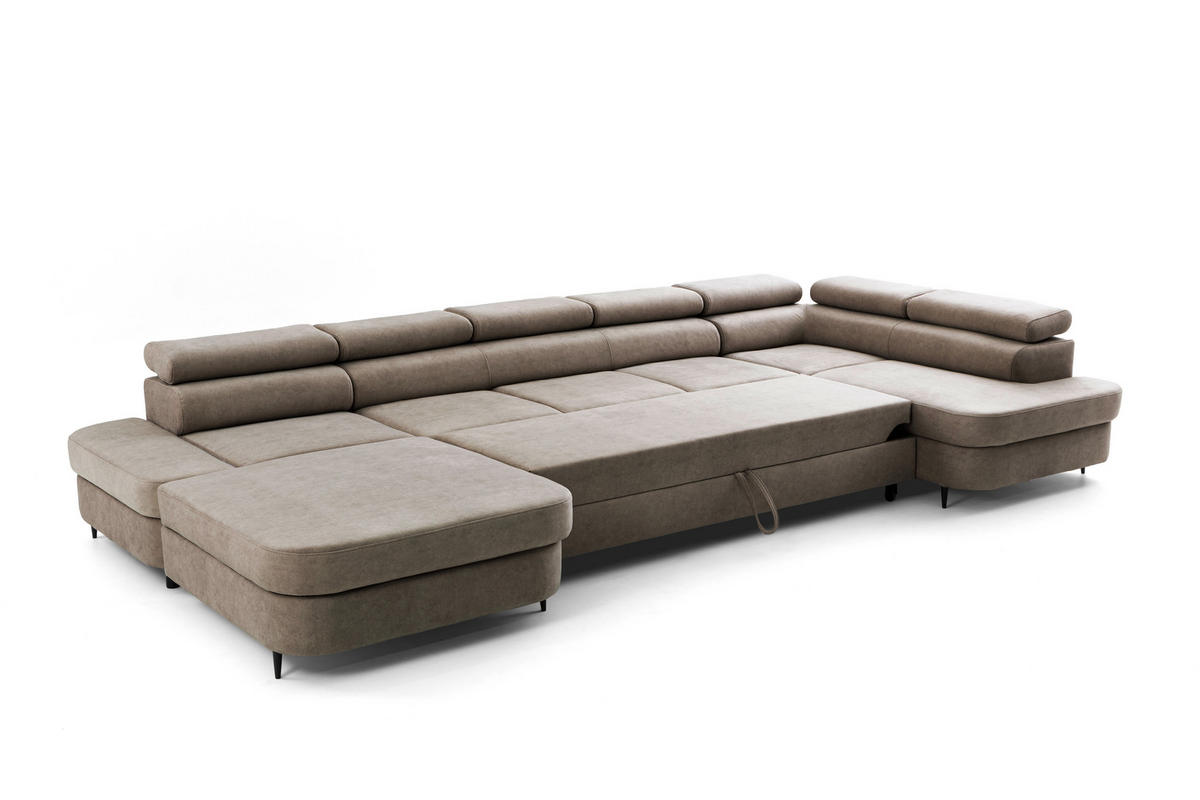 ECKSOFA U-Form PRIAM MAXI U Links mit Schlaffunktion 125x317 Velours Braun - Taupe/Schwarz, Holz/Textil (400/91/203cm) - Muffo