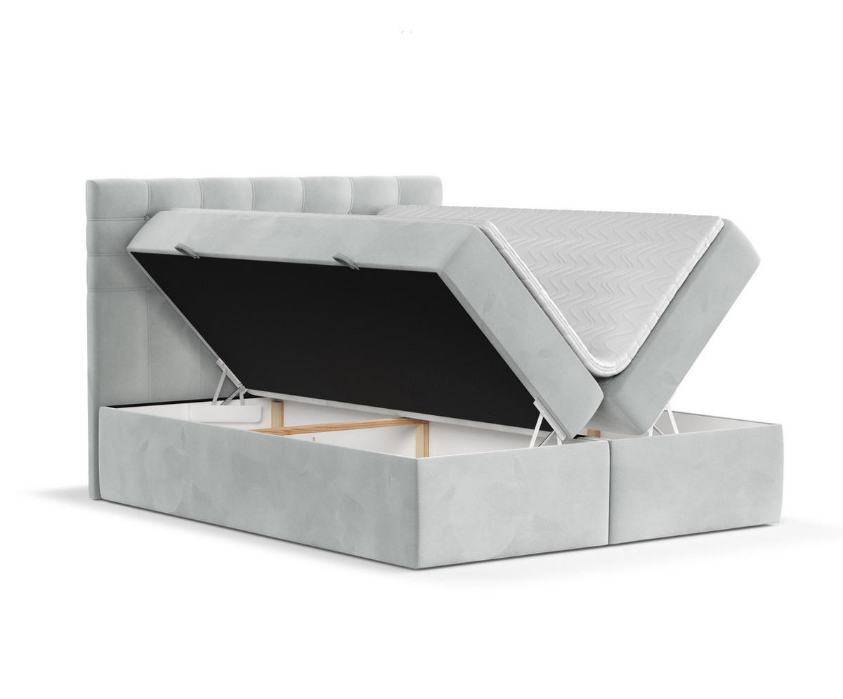 BOXBETT Sansa Hellgrau 120/200 cm mit Taschenmatratze und Topper - Hellgrau/Schwarz, Holz/Holzwerkstoff (120/200cm) - Maison de Reve