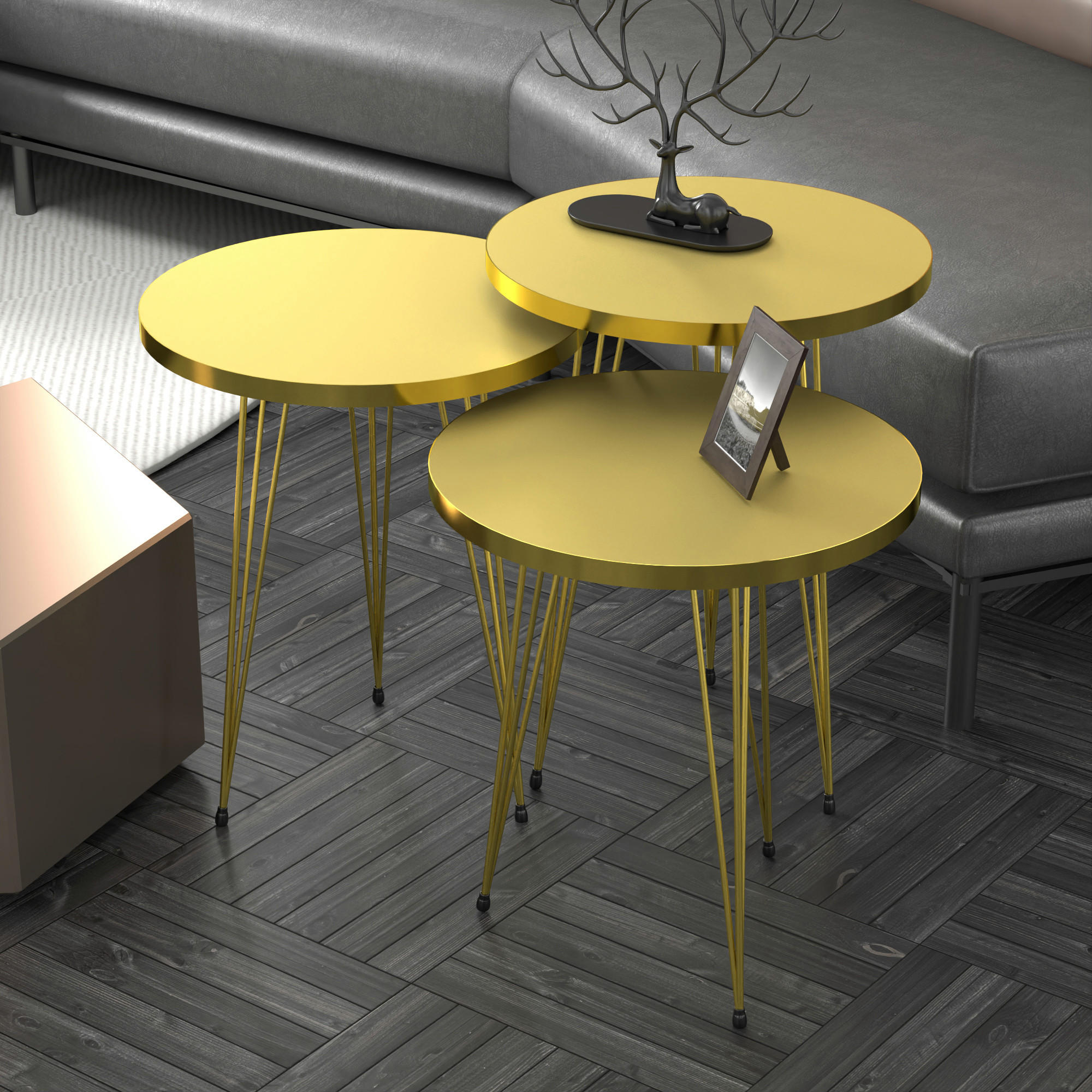 SATZTISCH Skibby 38/38/48 - Goldfarben, Holzwerkstoff (38/38/48cm) - [en.casa]