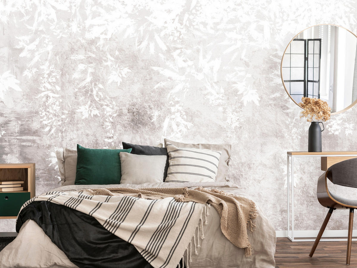 FOTOTAPETE Pflanzen Beton Abstraktion 200x140 - Beige/Braun, Papier (200/140cm) - Muralo