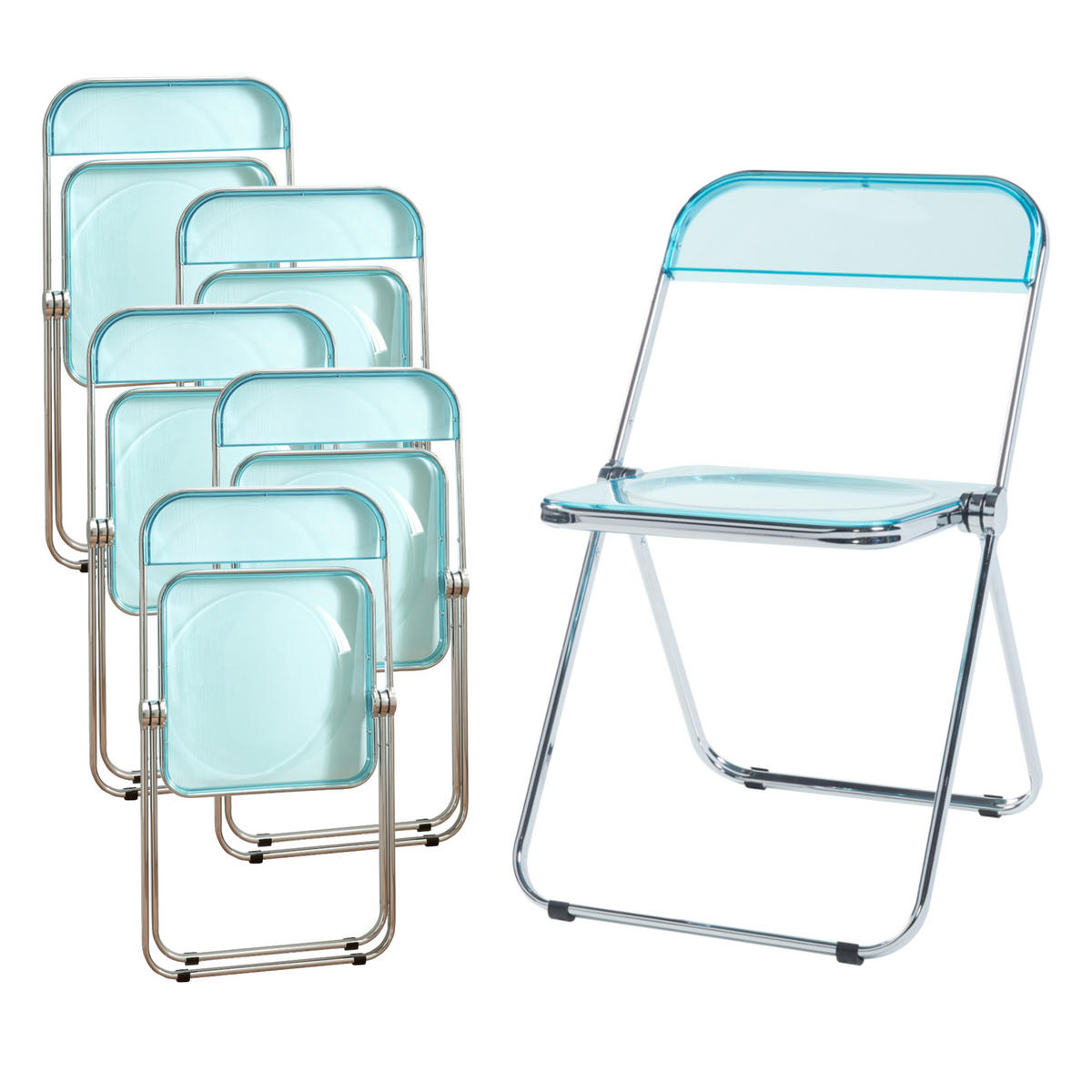 KLAPPSTUHL-SET Pornainen 6 TLG. - Hellblau, Kunststoff/Metall (46/74/47cm) - [en.casa]