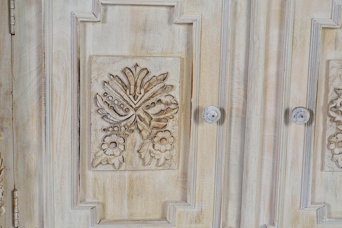 SIDEBOARD aus Mangoholz mit 2 Türen und einer handgeschnitzten Schublade - Perlmutt, Holz (45/100/120cm) - Giner y Colomer