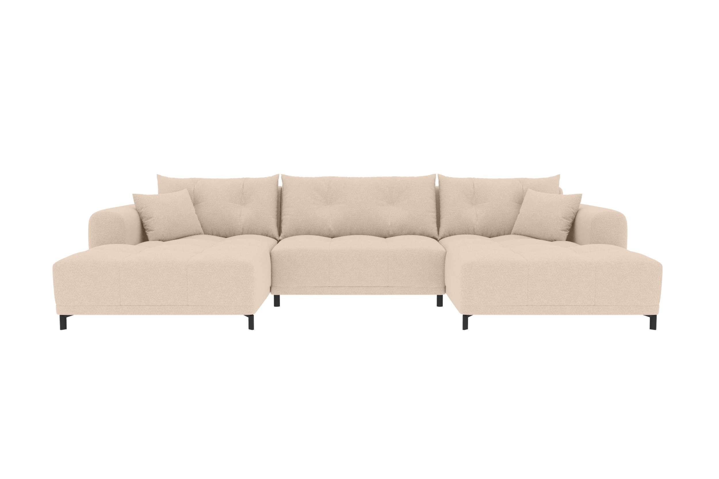 WOHNLANDSCHAFT Strukturstoff Beige inkl. Schlaffunktion - Beige/Schwarz, Textil/Metall (348/94/181cm) - 99rooms