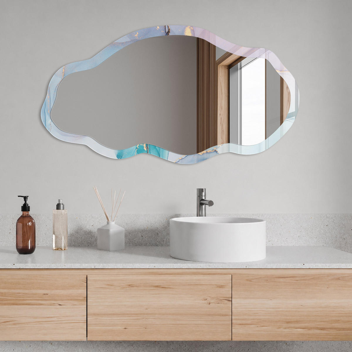 SPIEGEL 90x45 cm asymmetrisch mit Druck - Farbenfrohe Abstraktion - Transparent, Glas (45/90/0.4cm) - TULUP