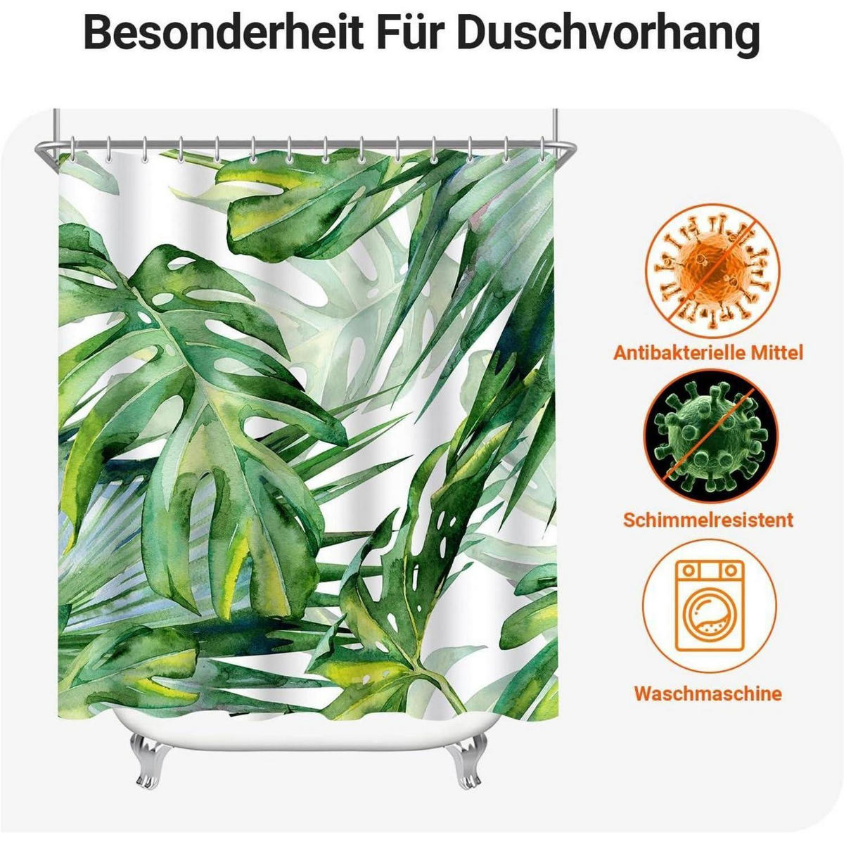 DUSCHVORHANG Grün Blätter 180 x 170 cm Textil Wasserdicht Waschbar - Grün, Textil (180/170cm)