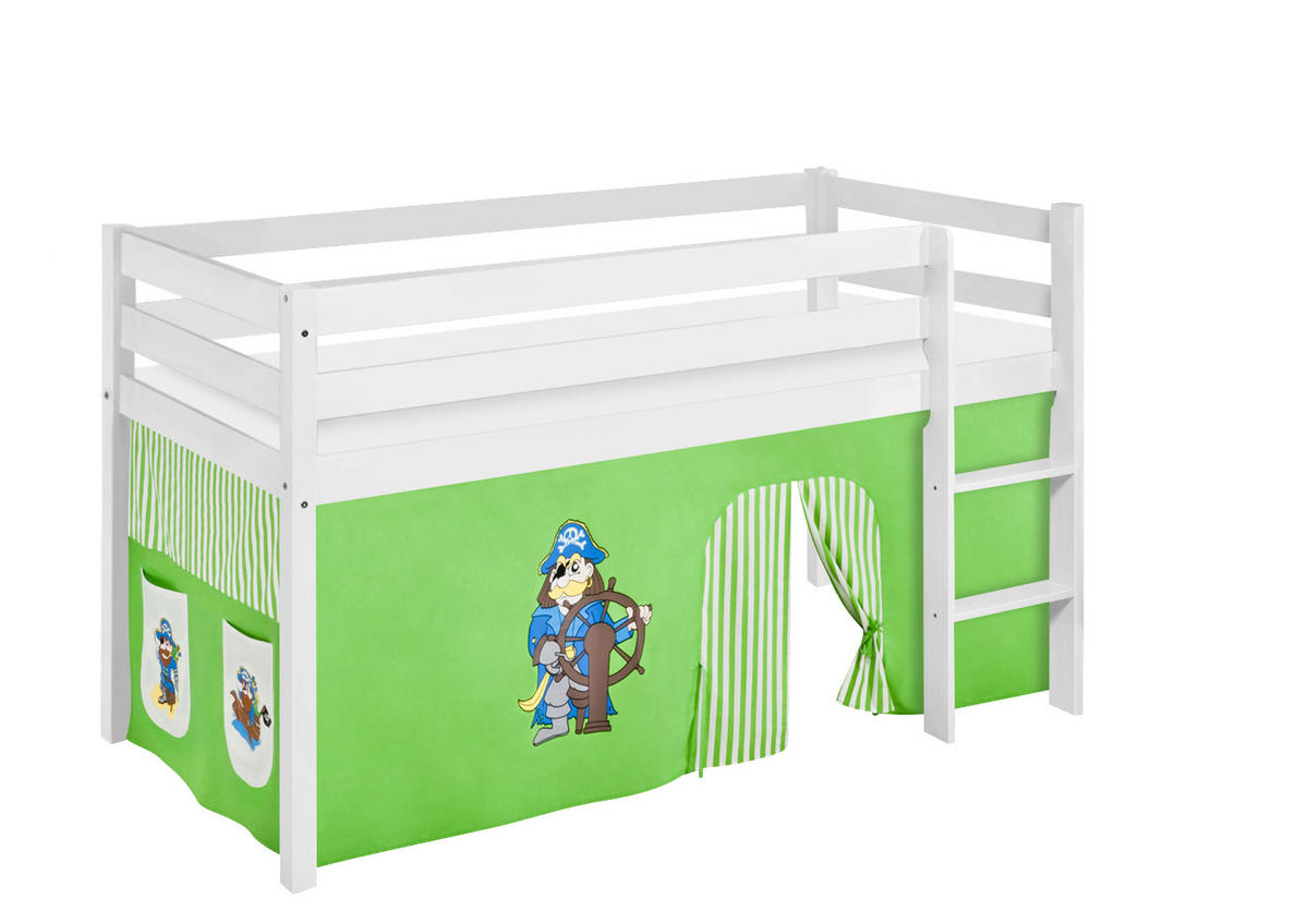 HOCHBETT Jelle mit PIRAT Vorhang - Kinderbett - Weiß, Holz - Lilokids
