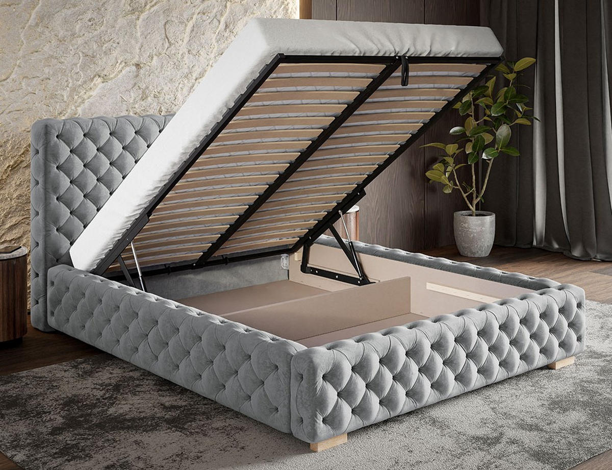 BETT Grau BEN 15 Metallrahmen Bettkasten 200x200 cm - Grau, Textil (200/200cm) - Sepro Meble