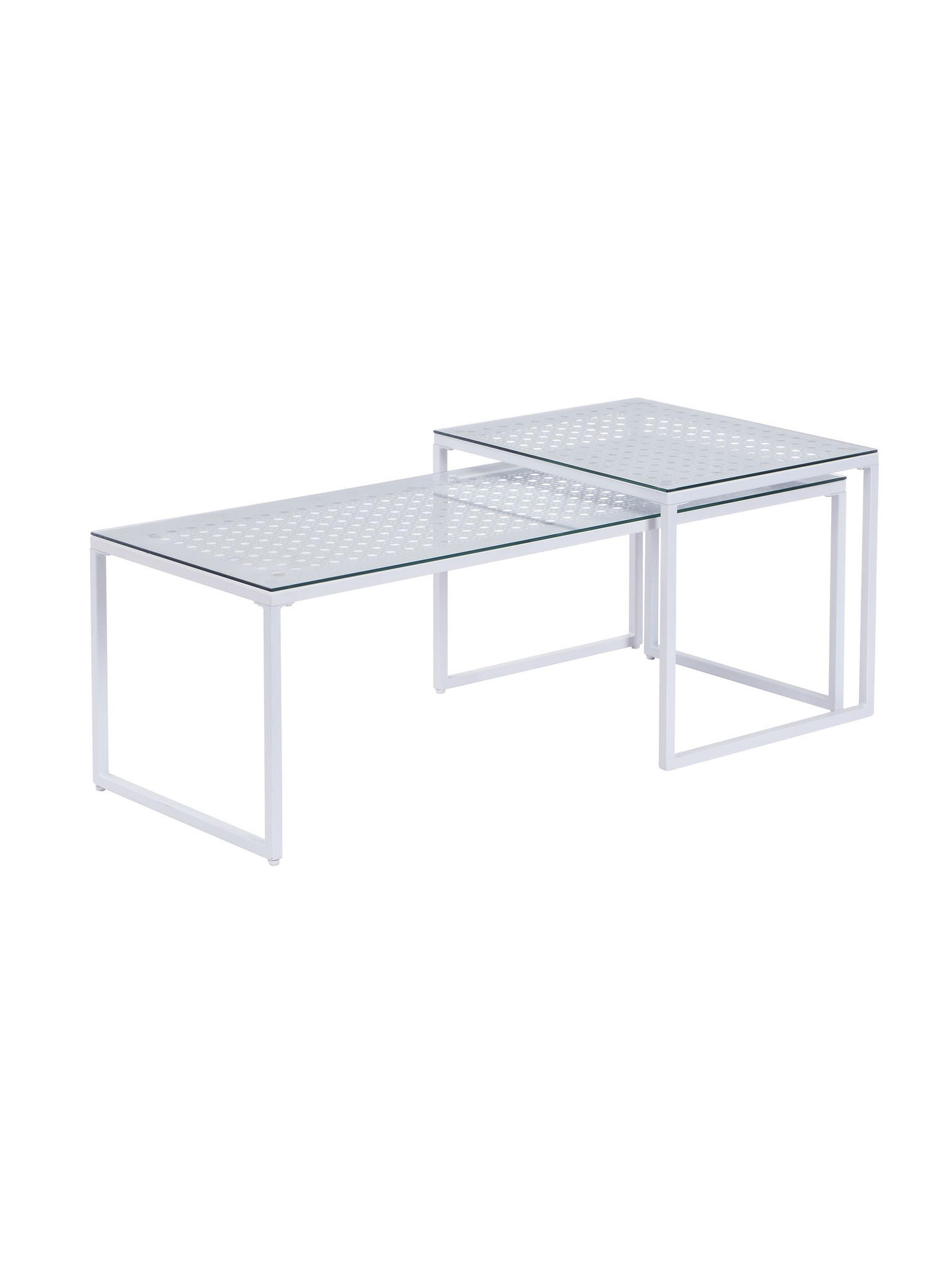 SOFATISCHE 2er-Set ALCUDIA, Einscheibensicherheitsglas, Weiß, 100 x 40 x 35 cm - Weiß, Glas/Metall (40/100/35cm) - KADIMA DESIGN