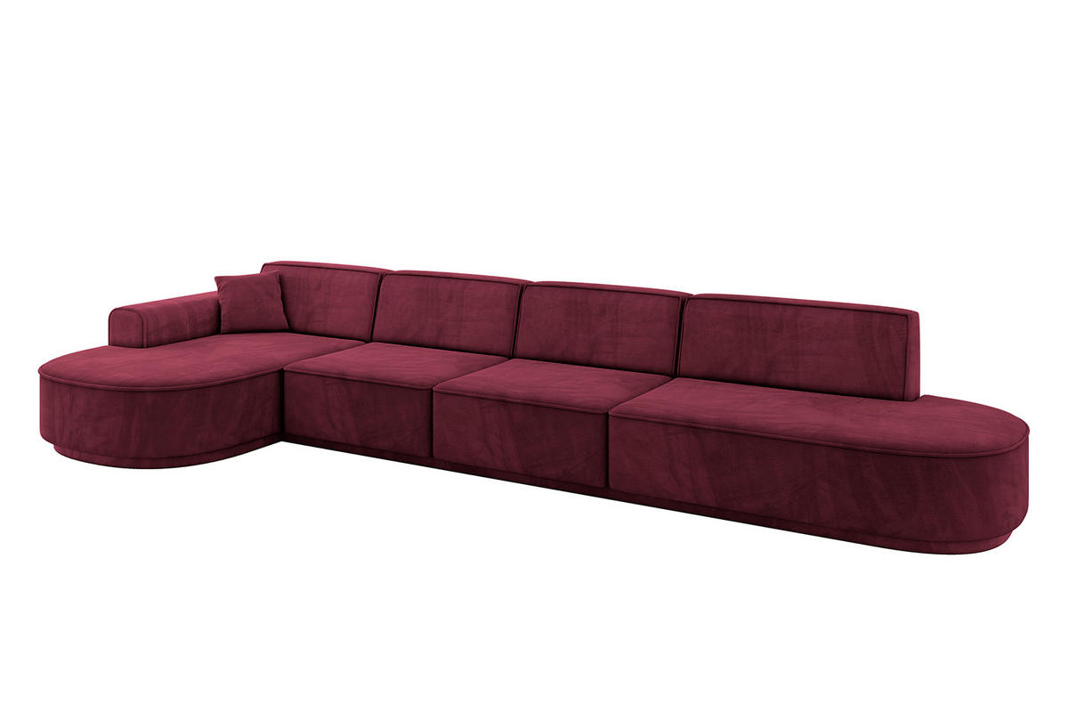 ECKSOFA Ottomane Links MARI-L3-v3 - 413x171x83 cm Bordeaux Velours - Bordeaux/Schwarz, Holzwerkstoff/Kunststoff (413/171cm) - ALTDECOR