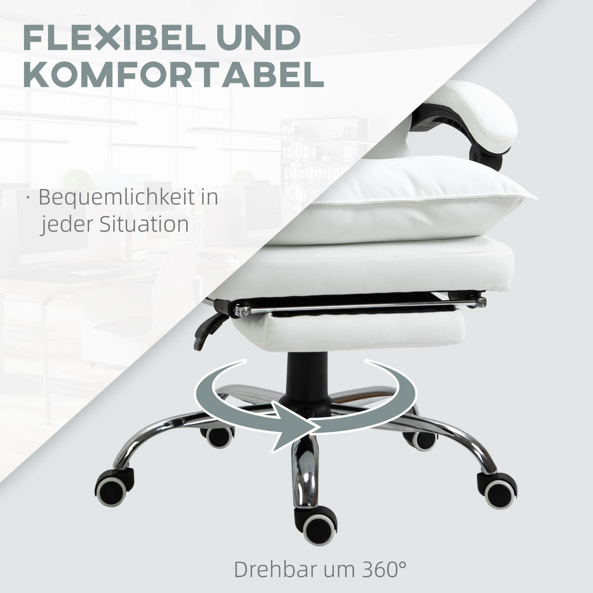 BÜROSTUHL, Kunstleder, Weiß - Weiß, Kunststoff (72/130/66cm) - Vinsetto