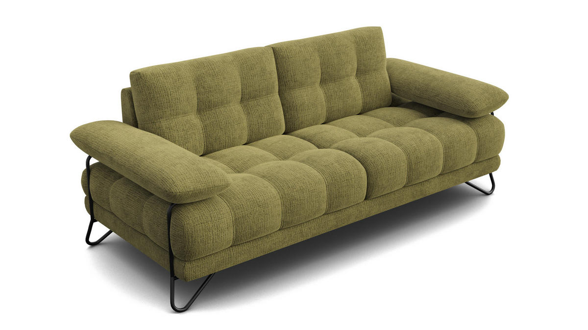 SOFA BUBBARA 2,5-Sitzer, olivgrün - Schwarz/Olivgrün, Holz/Textil (215/87/96cm) - Courtois Laville