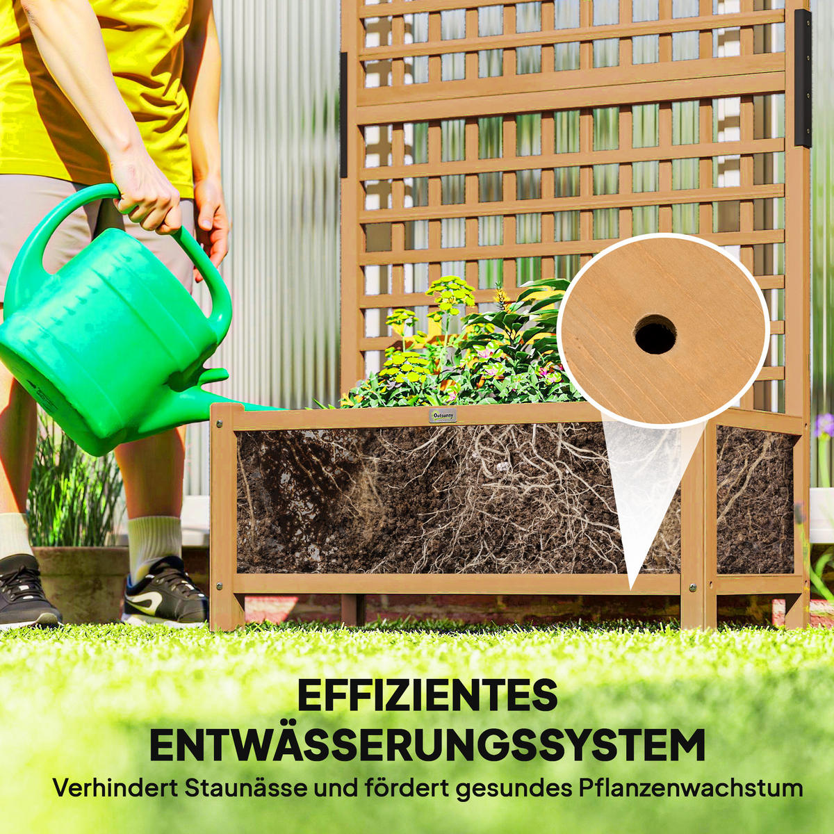 HOCHBEET Pflanzkasten mit Rankgitter, Spalier Pflanzkübel Blumenkasten Holz - Gelb, Holzwerkstoff (45/183/90cm) - Outsunny