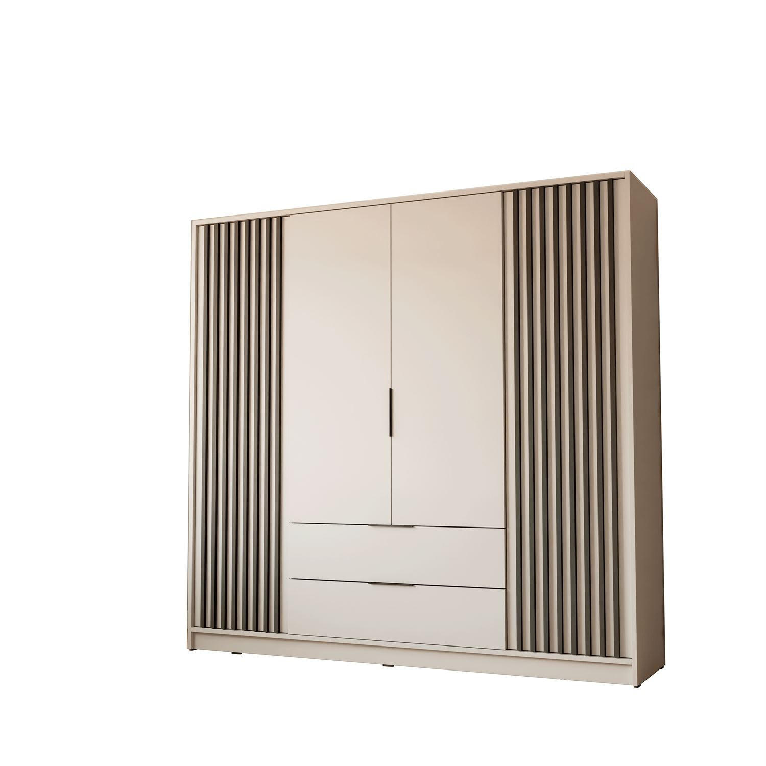 KLEIDERSCHRANK NELA, viertürig mit Lamellen, 206 cm. Kaschmir/Schwarz - Kaschmir, Holzwerkstoff (206/200/51cm) - Lookway