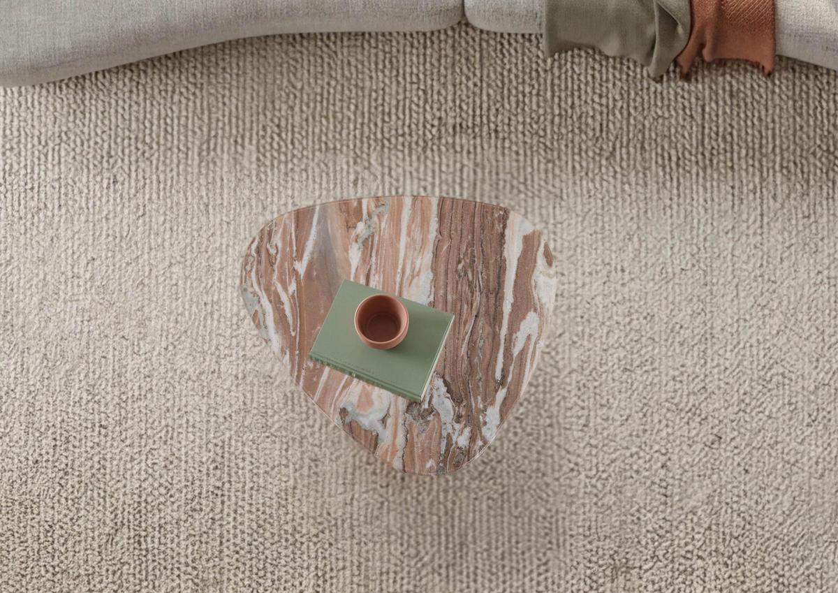 COUCHTISCH Akazie 70x65x35 braun lackiert / Marmor beige ORGANIC COLLECTION #35 - Braun, Holz (65/70/35cm) - Massivmoebel24