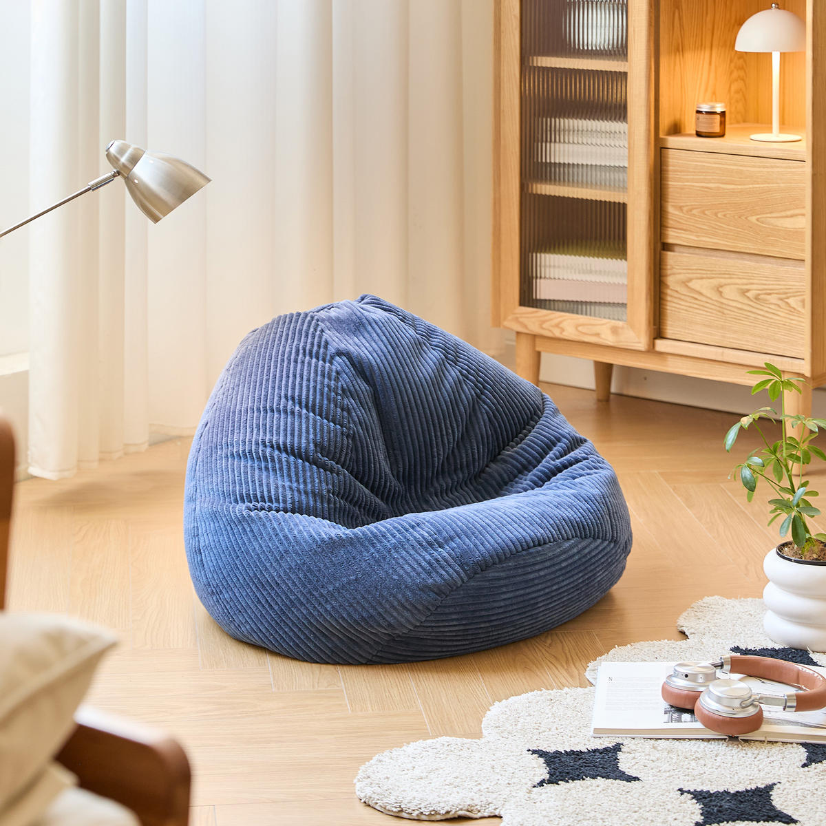 POUF kord Blau - Blau, Textil (85/50/85cm) - Nordlys
