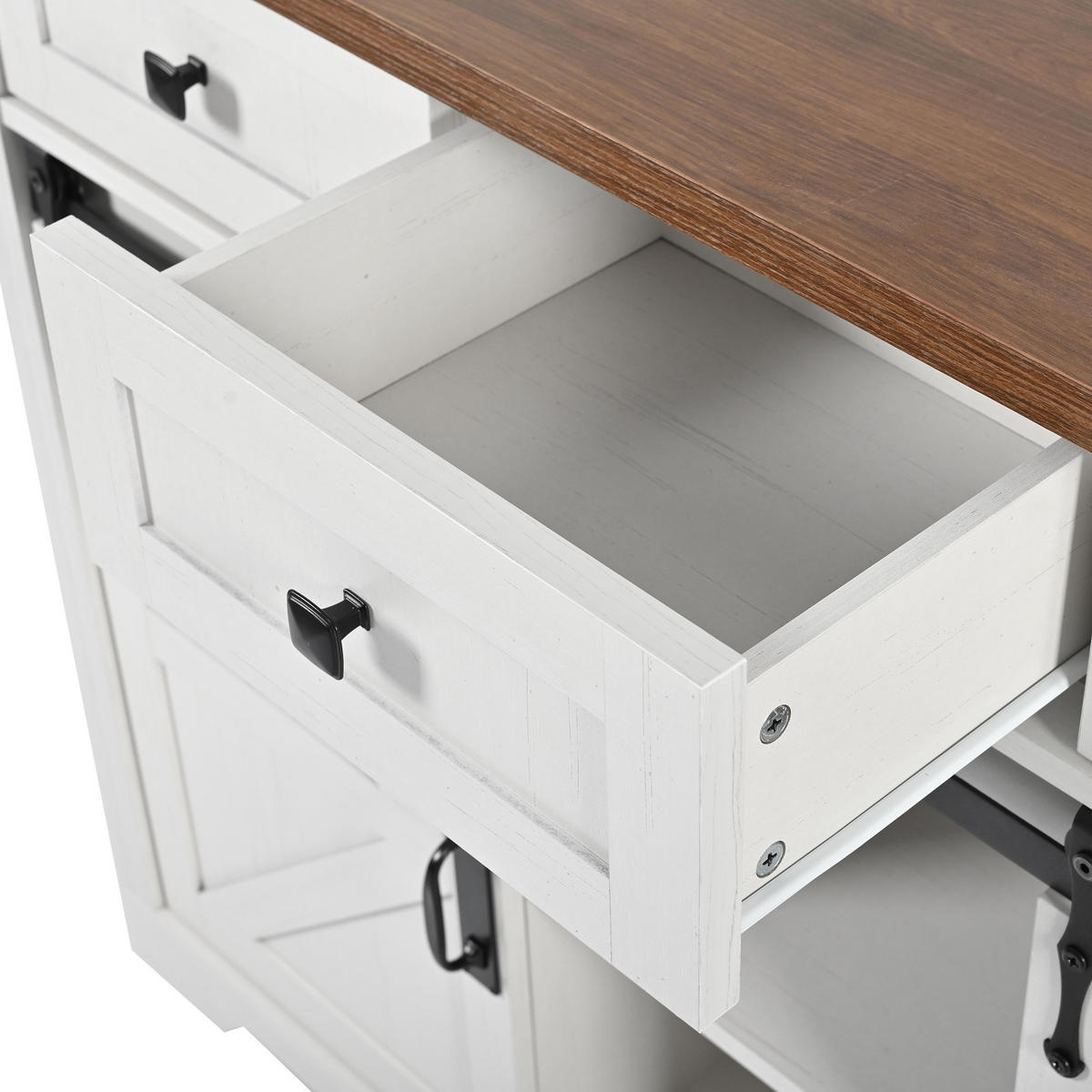 KÜCHENINSEL 140x73x94cm Weiß mit Klappplatte,Schiebetüren & 5 Rädern - Weiß, Holzwerkstoff (140/94/73cm) - Modfu