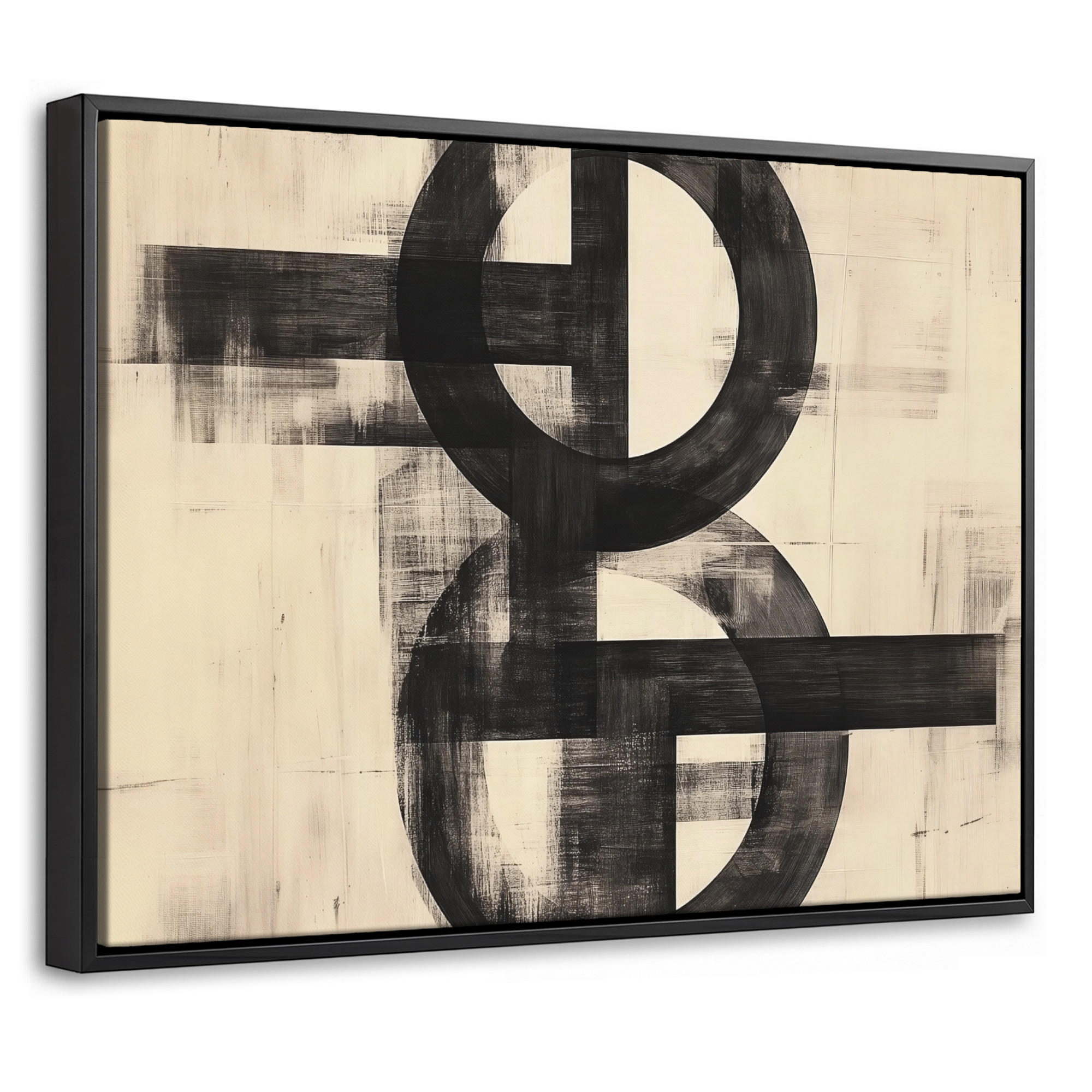 LEINWAND Bilder mit Rahmen - Kreise - Balken - Schwarz - Abstrakt - 40x30 - Schwarz, Textil (40/30cm) - MuchoWow
