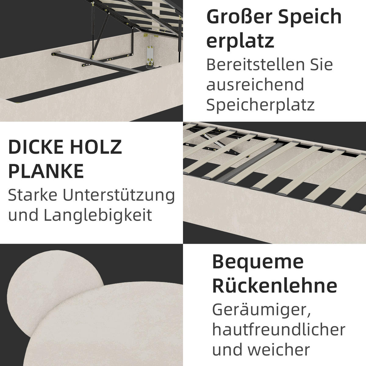 KINDERBETT 90/200 cm in Beige Stoff mit Bettkasten - Beige, Holzwerkstoff/Textil (90/200cm) - WISHDOR