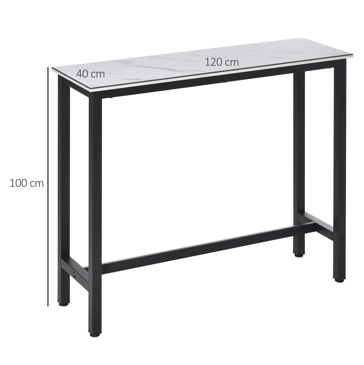 BARTISCH 120/40/100 cm mit verstellbaren Fußpads und Marmoroptik, Holzwerkstoff/Stahl, Weiß - Weiß, Holzwerkstoff (120/40/100cm) - Redom