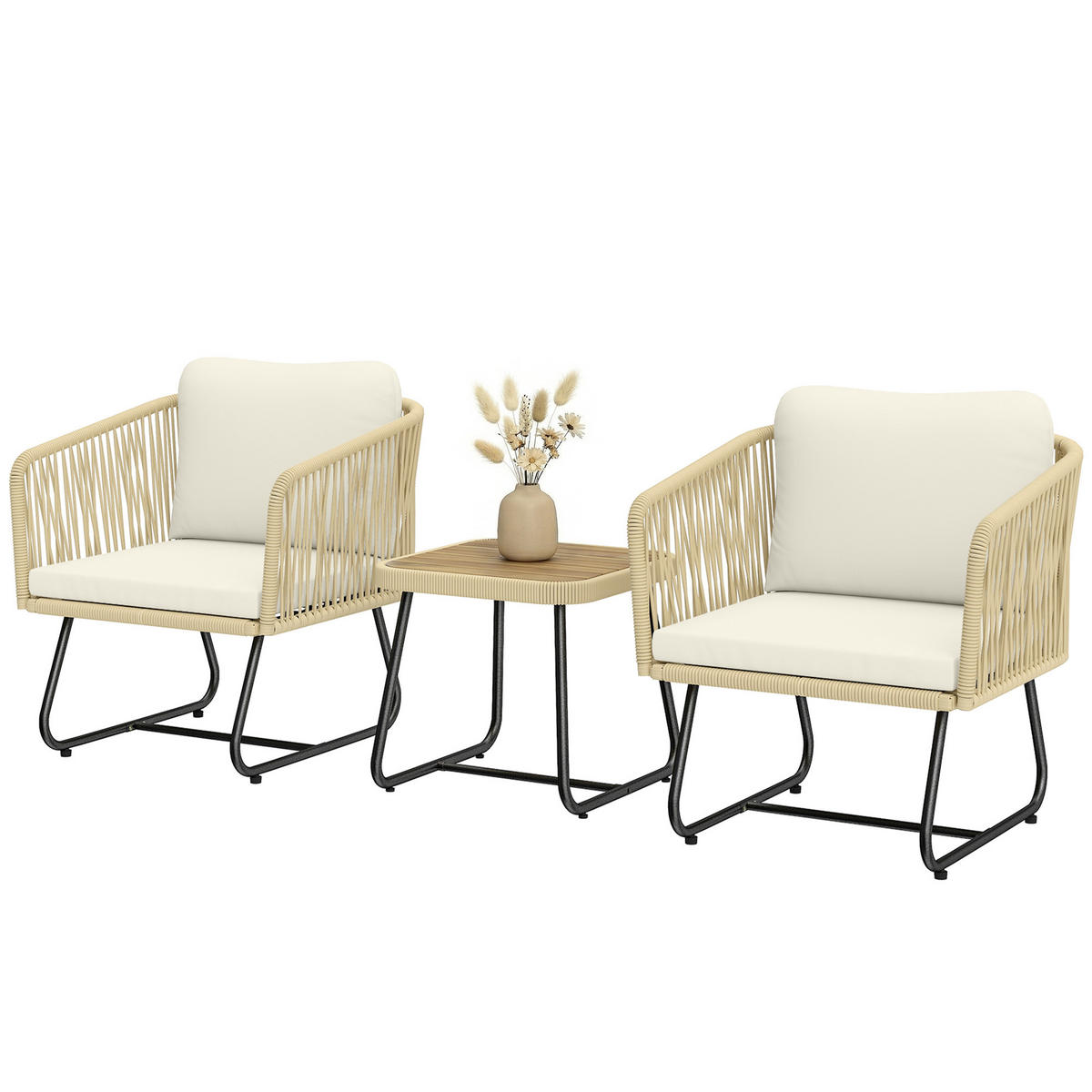 BISTROSET 3-teilig DE-06782 mit Lamell-Holztisch - Creme, Kunststoff/Metall - ComfortXL