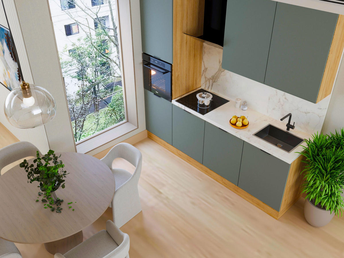 KÜCHENZEILE 240 cm Livaro – KU-S22 – Grün / Sonoma Eiche - Grün/Sonoma Eiche, Holzwerkstoff (240/247/60cm) - hi-markt